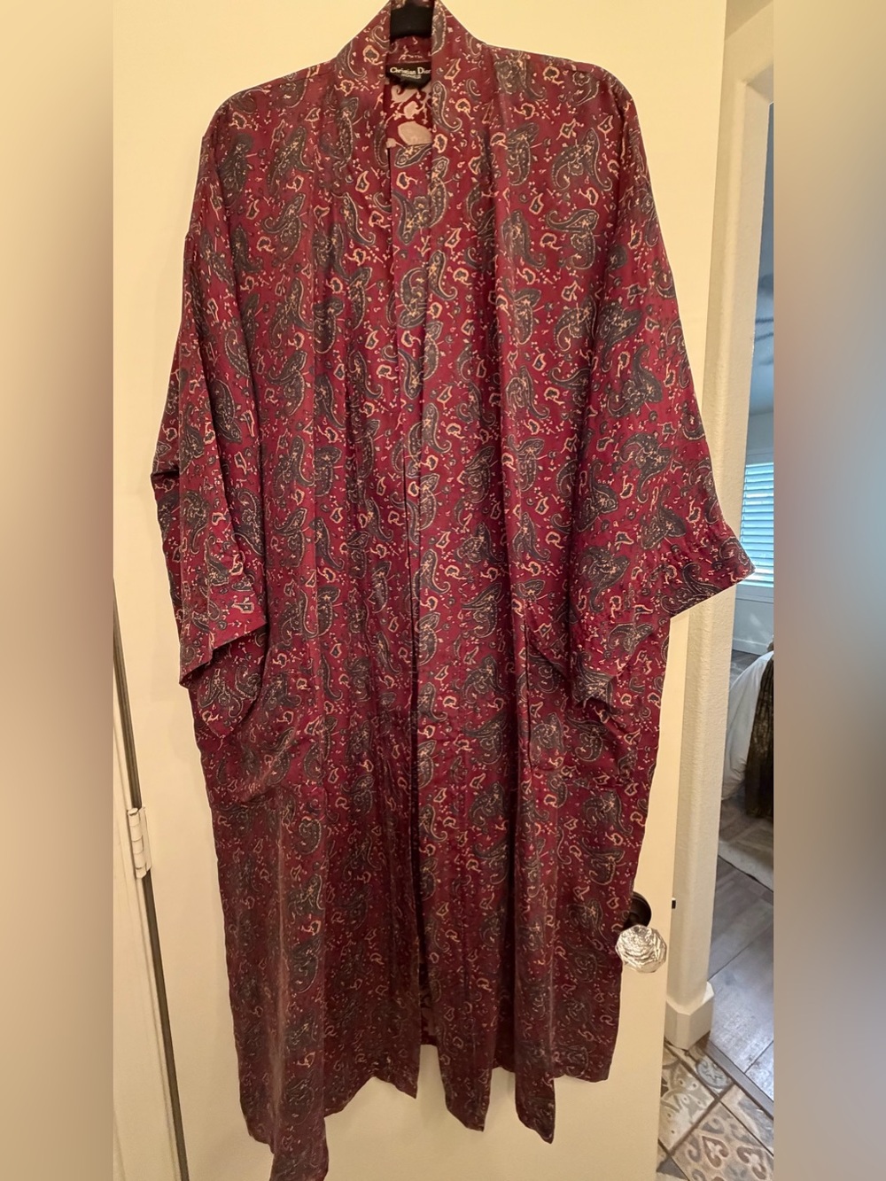 Dior Monsieur Paisley Robe (cover up or light coat) in Burgundy, Navy and Cream.